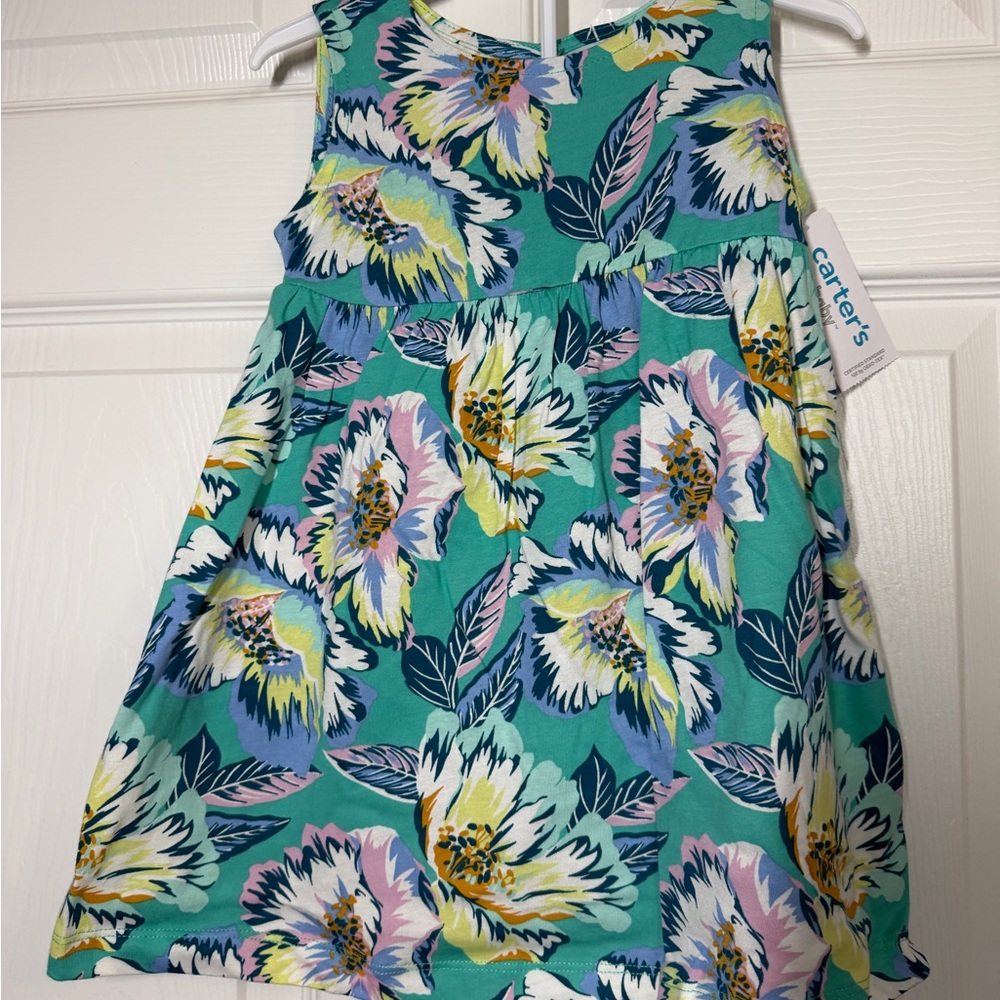Carter's Kids Floral Dress - Teal and Yellow
